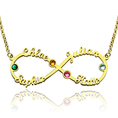 Gnoce "What A Beautiful Name" Personalized Infinity 4-Name Necklace With Birthstones Silver_2