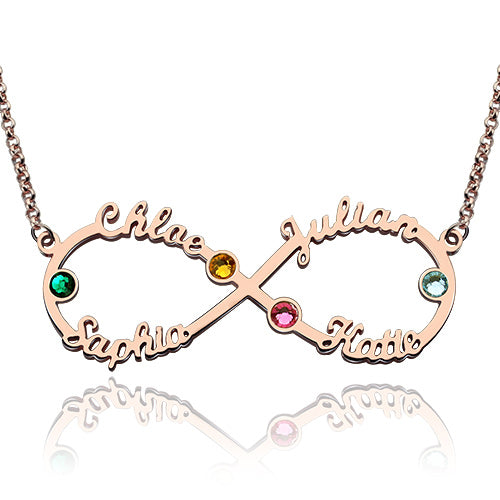 Gnoce "What A Beautiful Name" Personalized Infinity 4-Name Necklace With Birthstones Silver_1