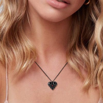 Collar Con Doble Calavera en Forma de Corazón