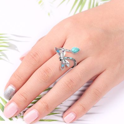 Anillo Ajustable de la Turquesa de la Libélula