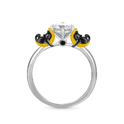 Anillo Gato Negro Luna Diamante Blanco
