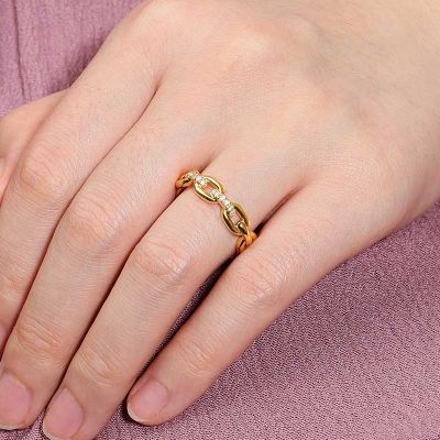 Anillo De Cadena Curb De Zafiro Blanco Plata De Ley Chapado En Oro De 18 K